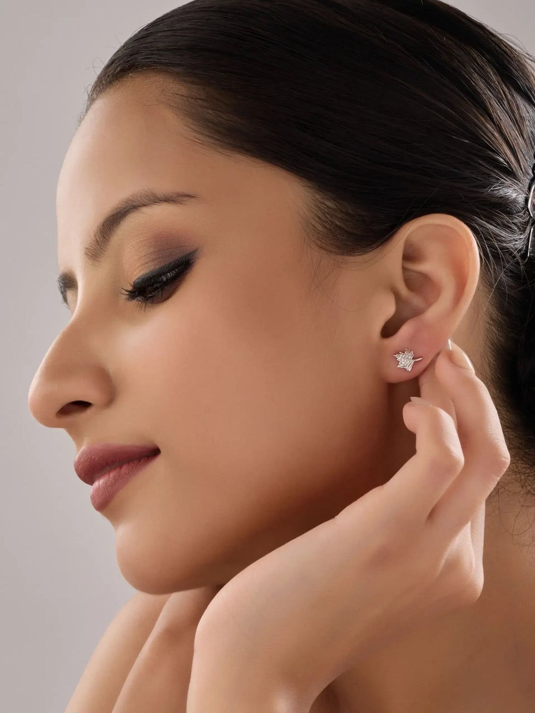 Maple Leaf Silver Stud Earrings