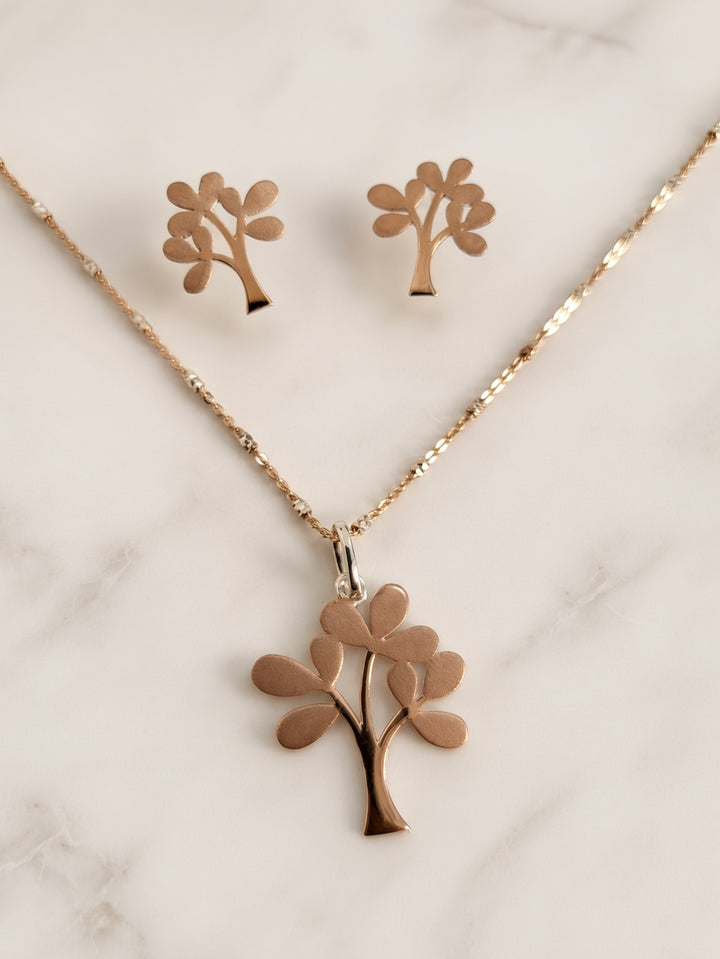 Silver Tree Pendant Set (Rosegold)