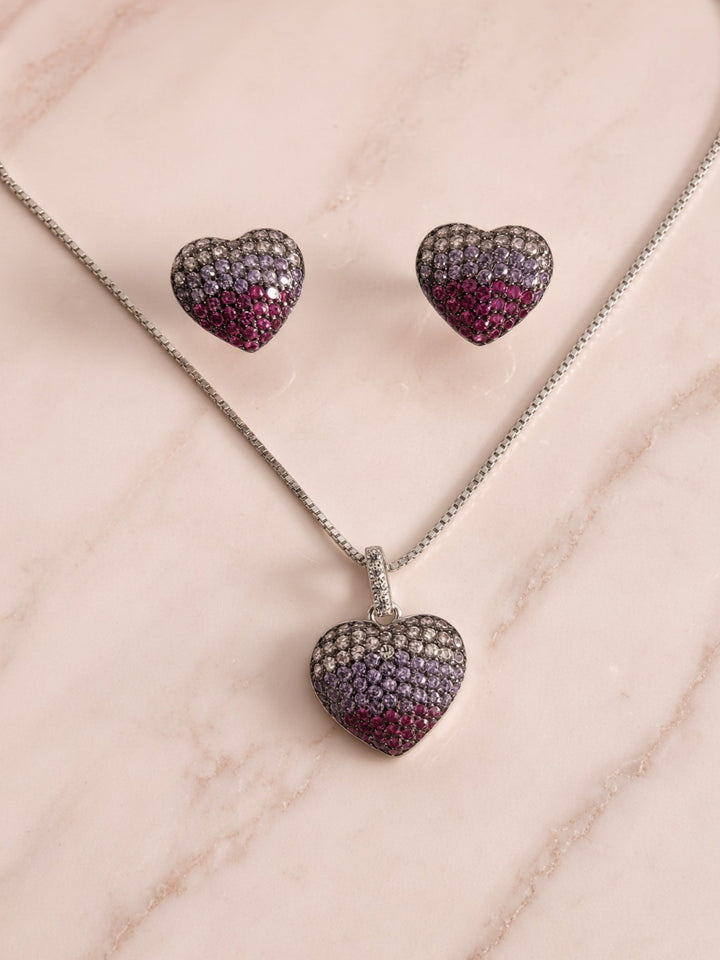 Silver Heart Disco Pendant Set