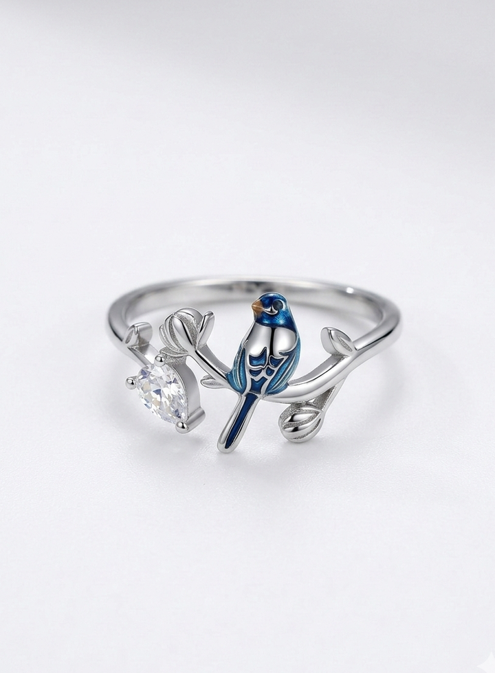 Silver Teal Bird Ring