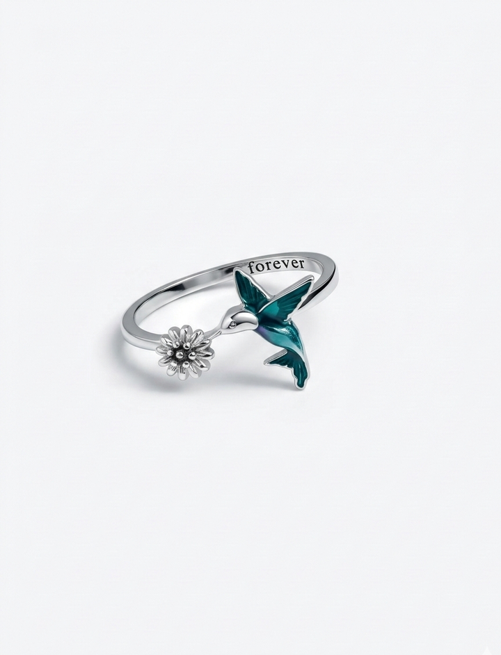 Silver Teal Fish Ring