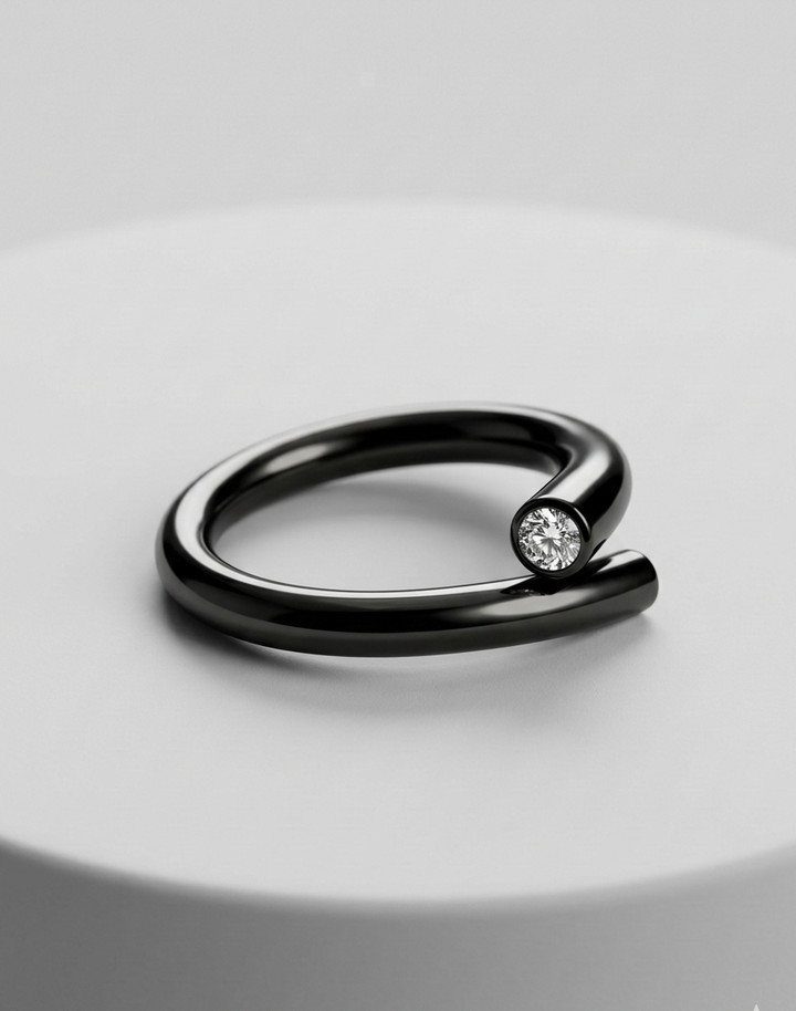 Black Silver Twist Ring
