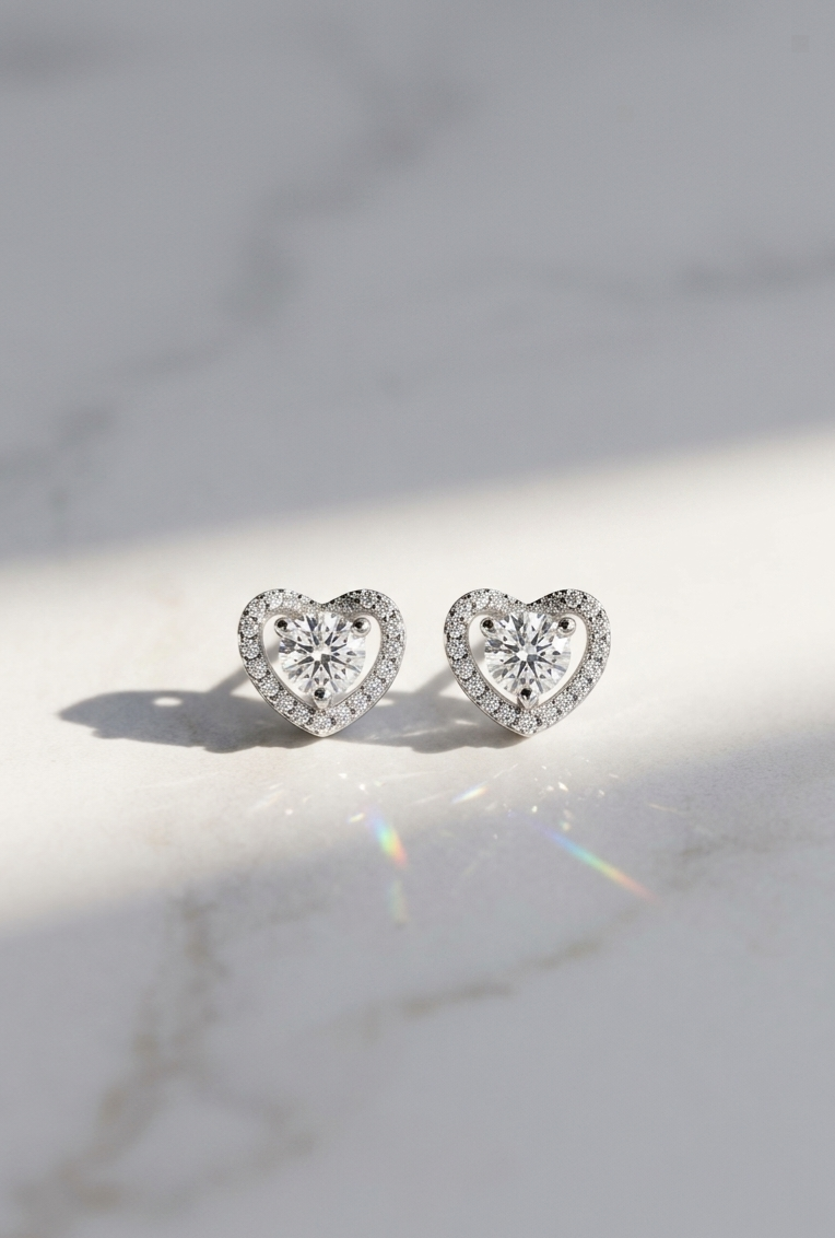 Silver 925 Stone Heart Earrings