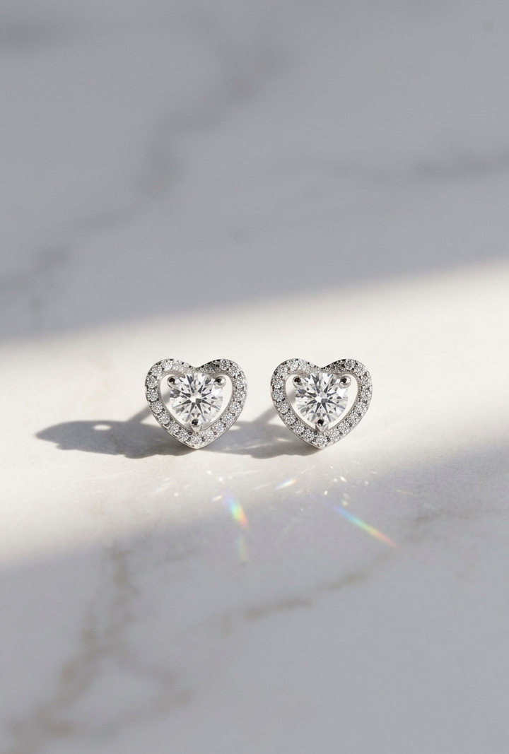 Silver 925 Stone Heart Earrings