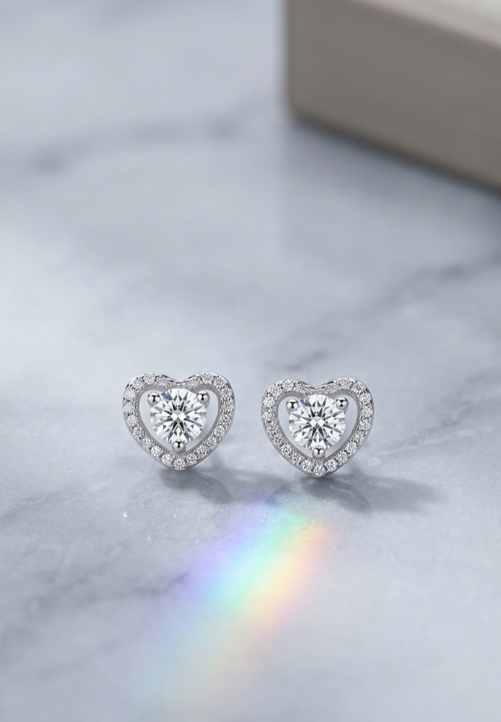Silver 925 Stone Heart Earrings