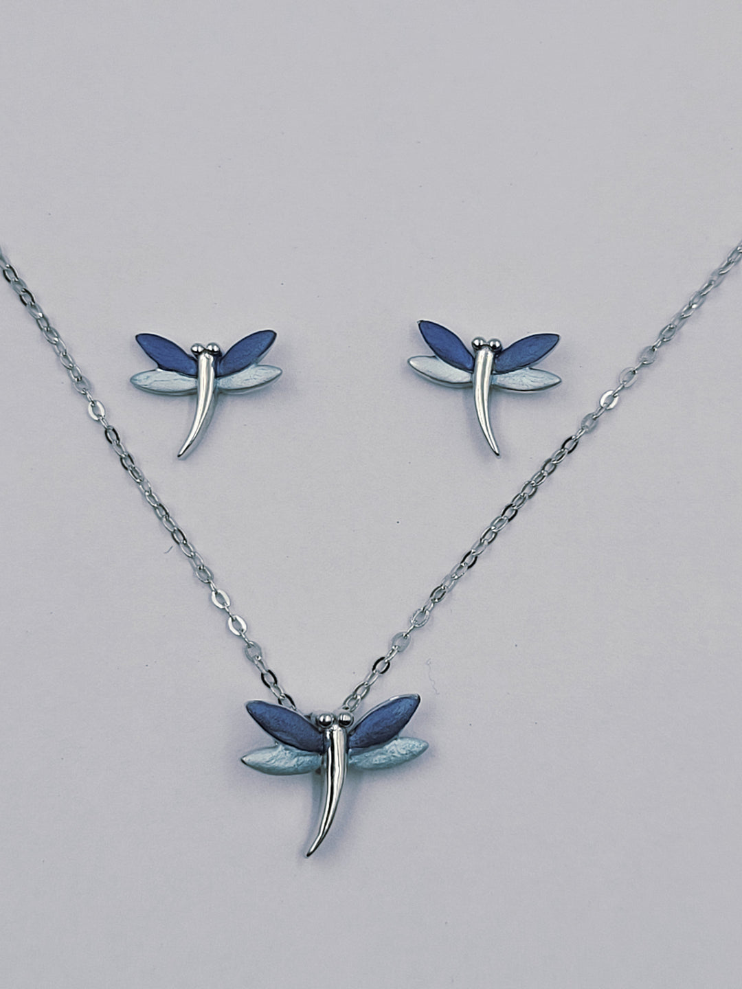 Silver Dragonfly Pendant Set