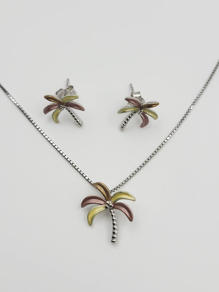 Silver Coconut Tree Pendant Set