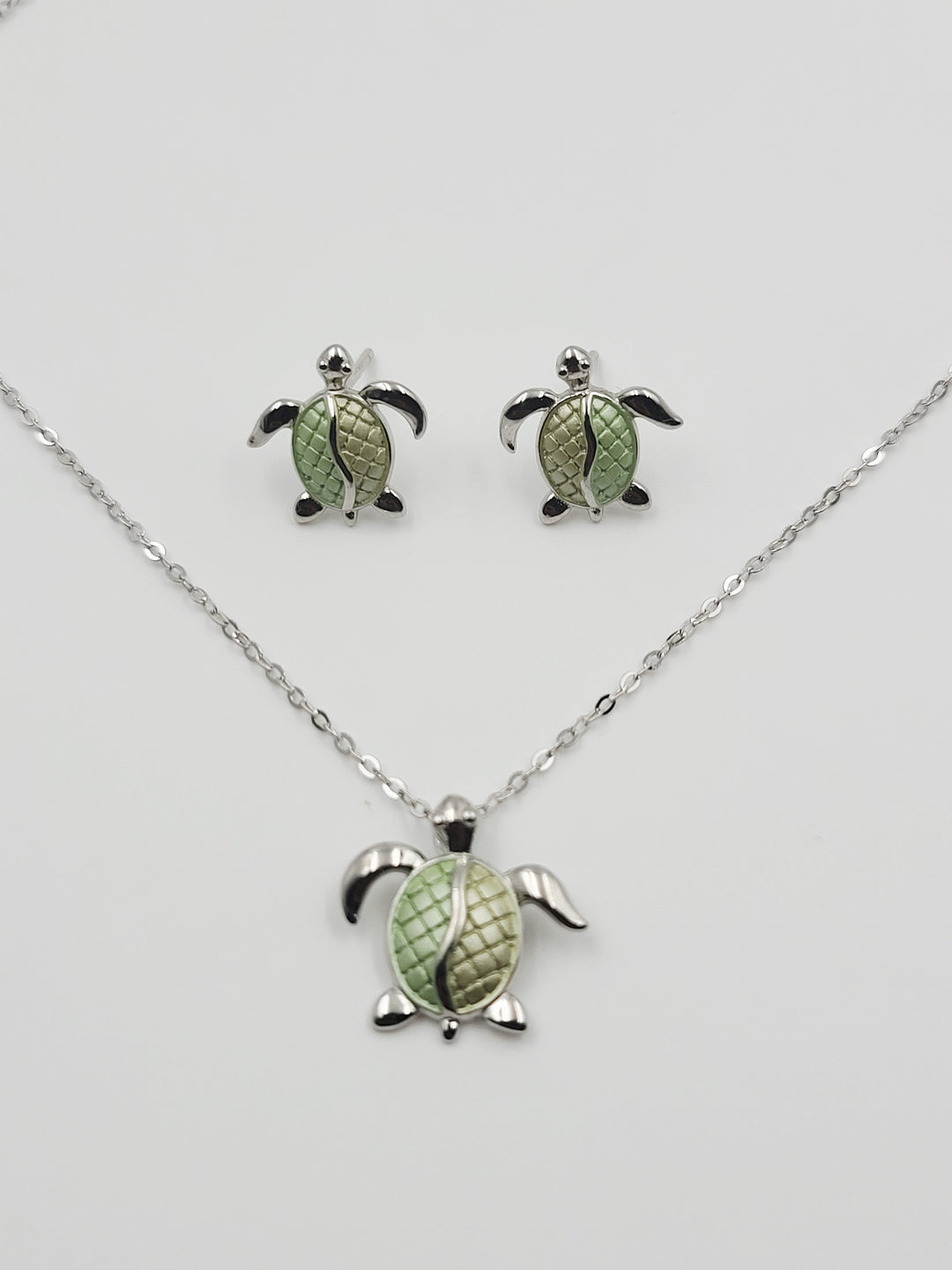 Silver Turtle Pendant Set