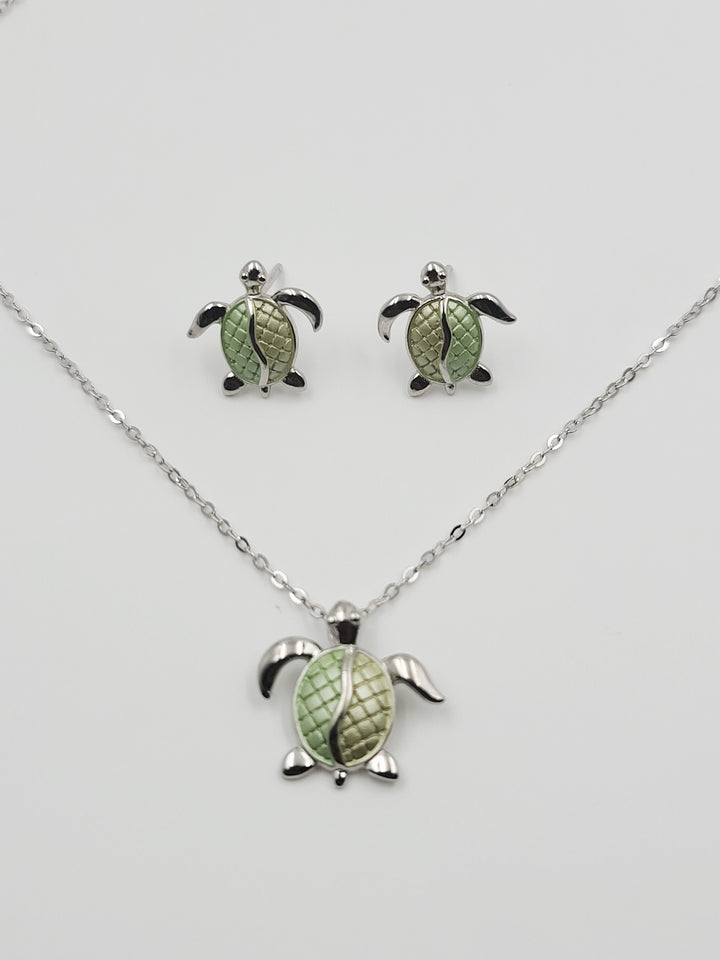Silver Turtle Pendant Set