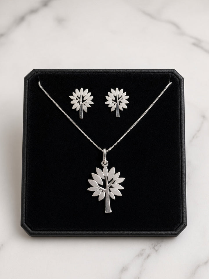 Silver Olive Tree Pendant Set