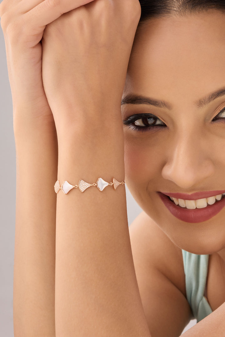 Sterling Silver Five Petals Bracelet (Rosegold)