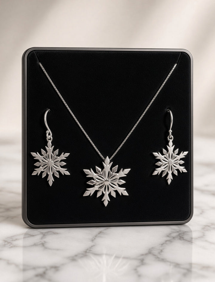 Silver Snowflake Pendant Set