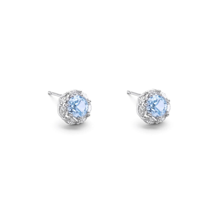 Quene R-Cut Skyblue Silver Stud Earrings