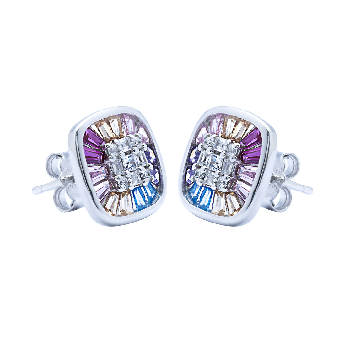 Silver Rainbow Square Earrings