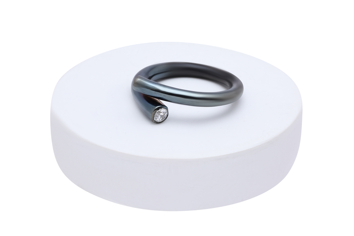 Black Silver Twist Ring