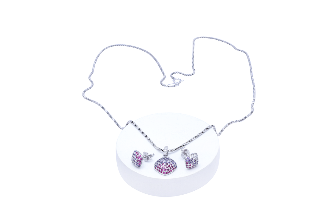 Silver Square Disco Pendant Set