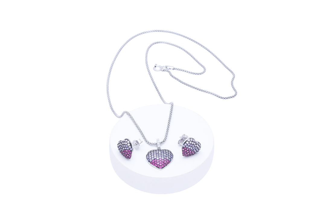 Silver Heart Disco Pendant Set