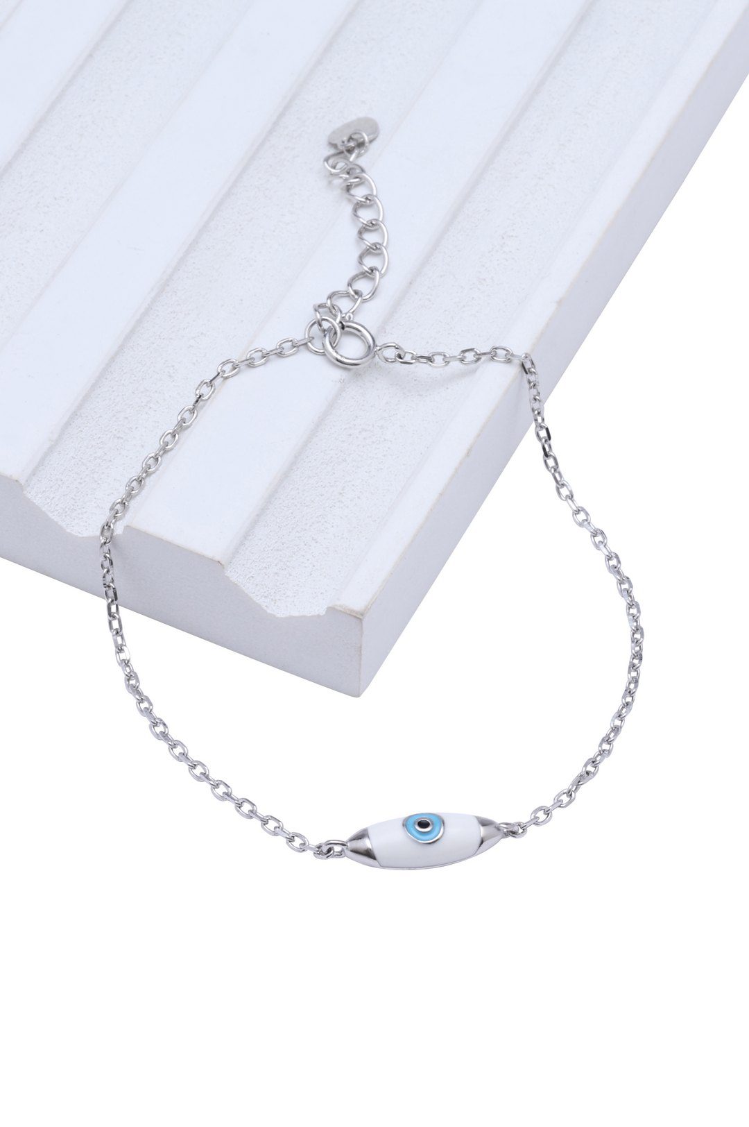Silver White Evil Eye Bracelet