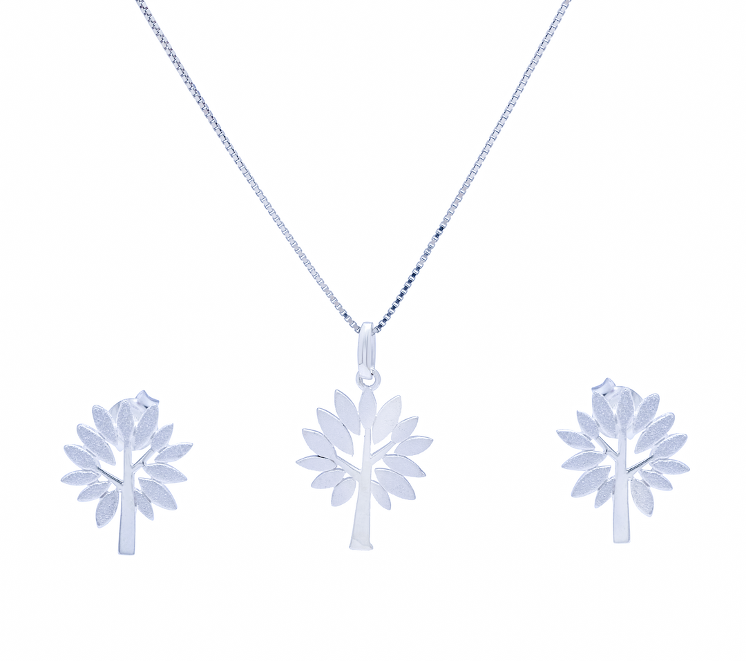 Silver Olive Tree Pendant Set