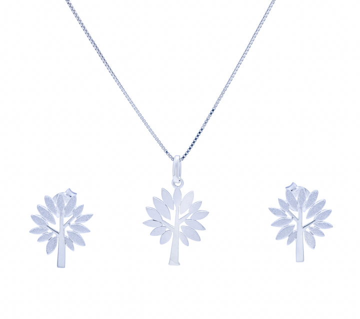 Silver Olive Tree Pendant Set