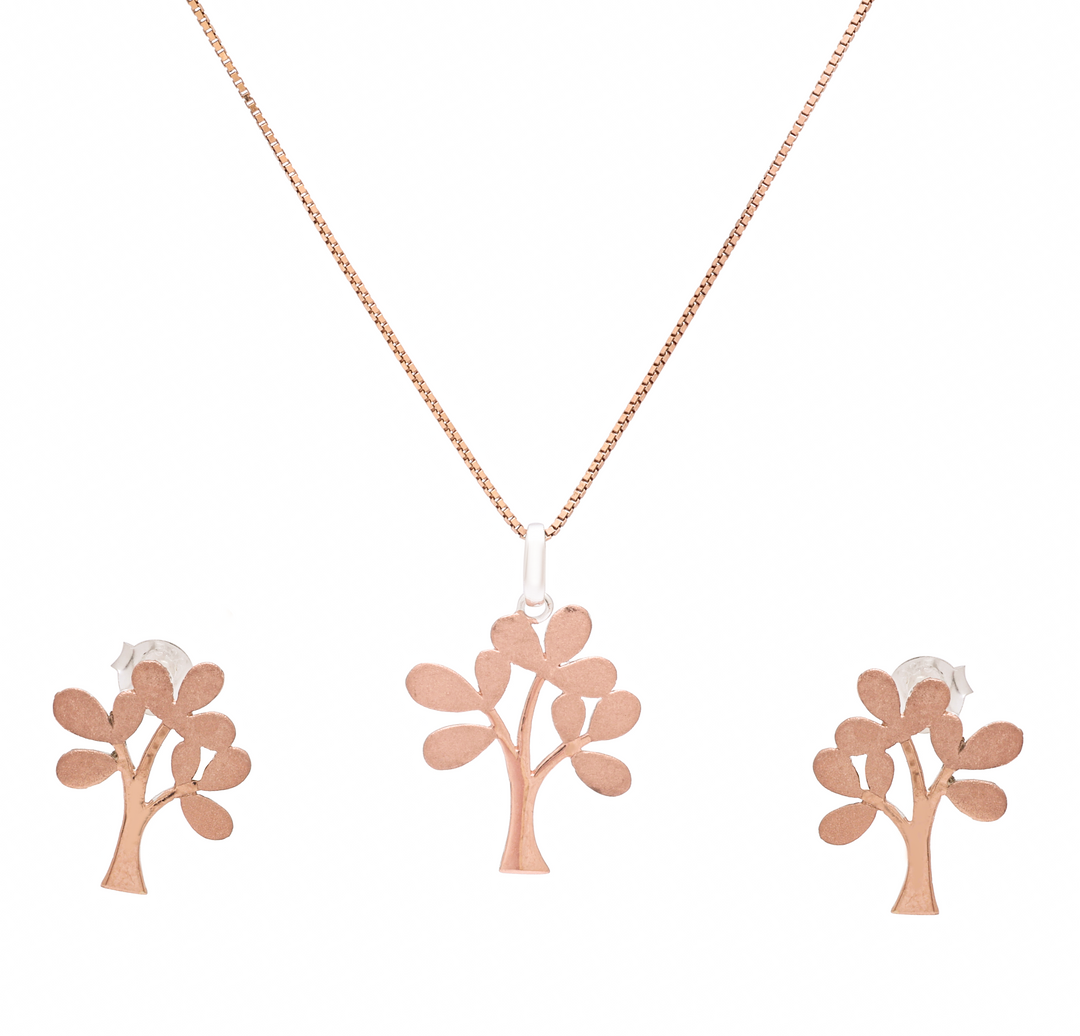 Silver Tree Pendant Set (Rosegold)