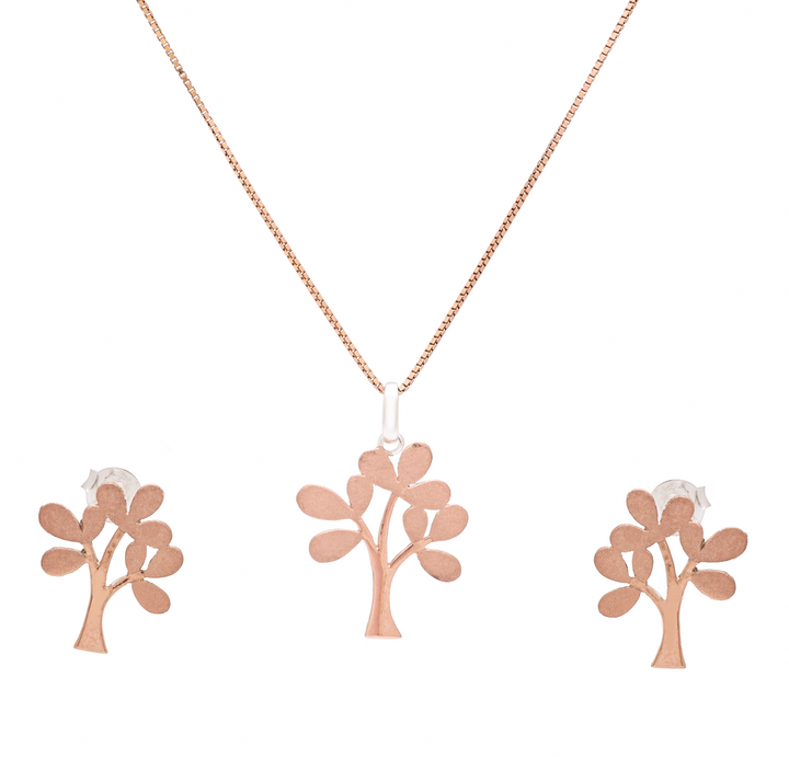 Silver Tree Pendant Set (Rosegold)