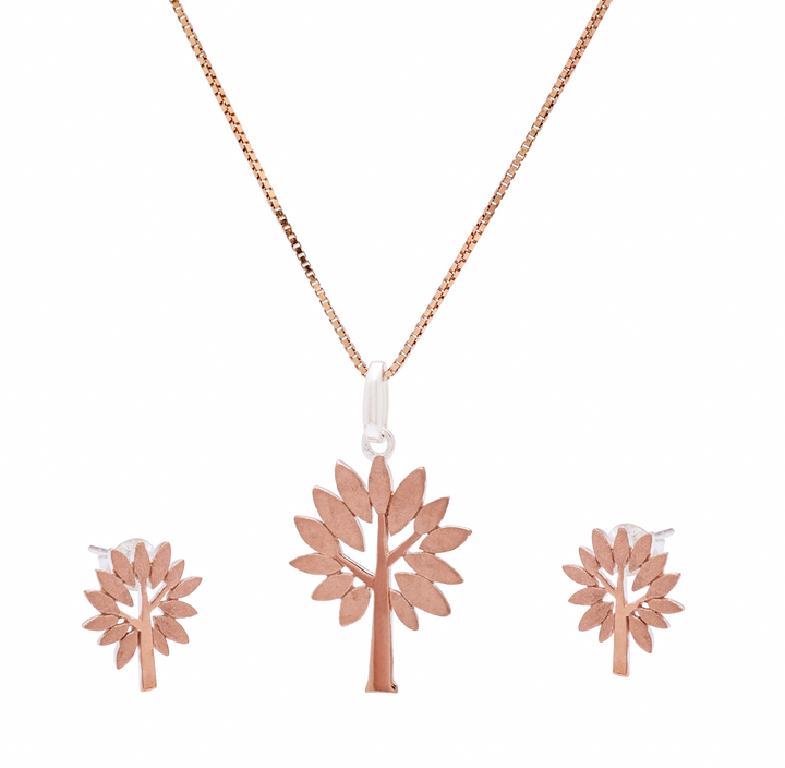 Silver Olive Tree Pendant Set (Rosegold)