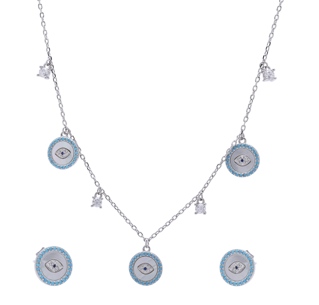 Silver Inayat Pendant Set - Evil Eye