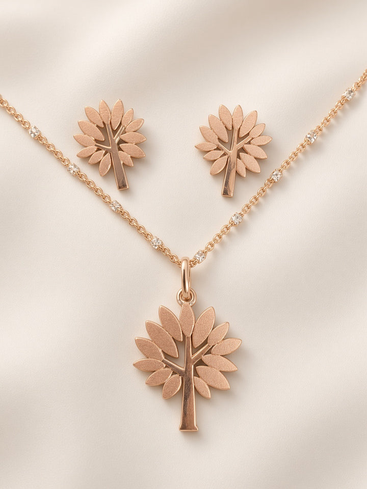 Silver Olive Tree Pendant Set (Rosegold)