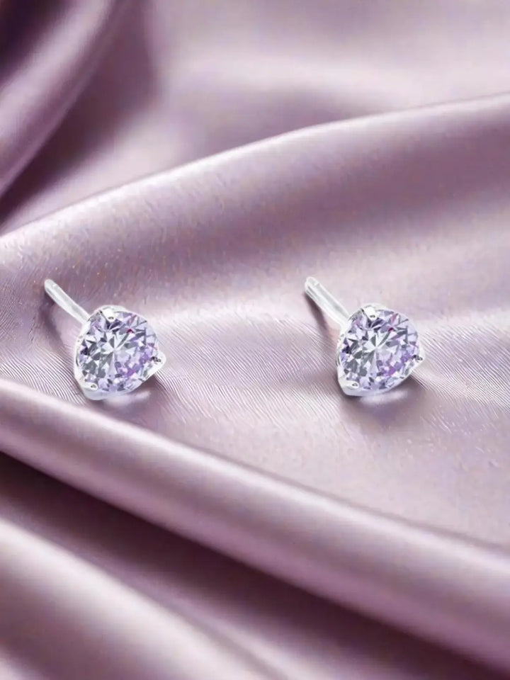 Round Stone Purple Silver Stud Earrings