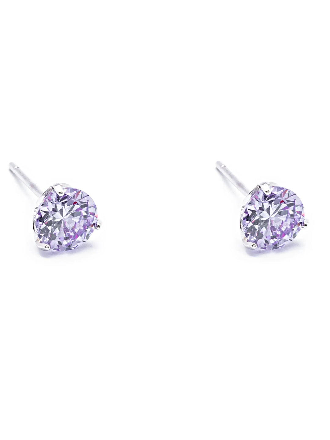 Round Stone Purple Silver Stud Earrings