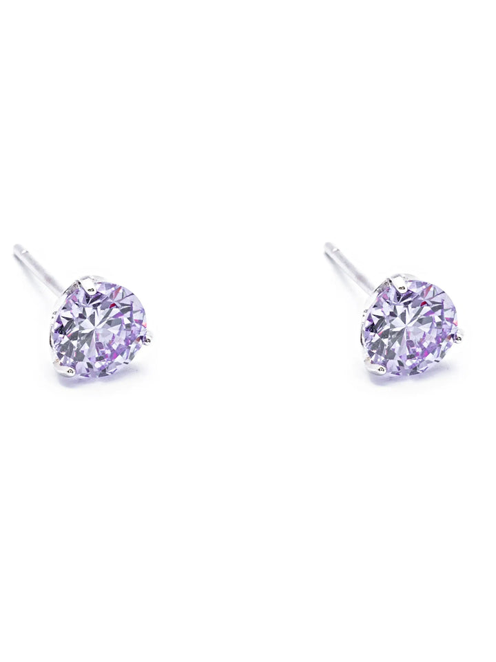 Round Stone Purple Silver Stud Earrings