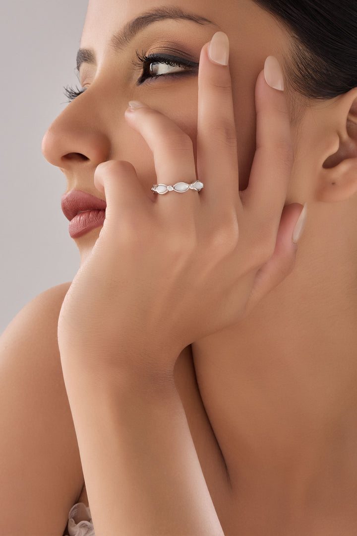 Pearl Stone Loop Sterling Silver Ring