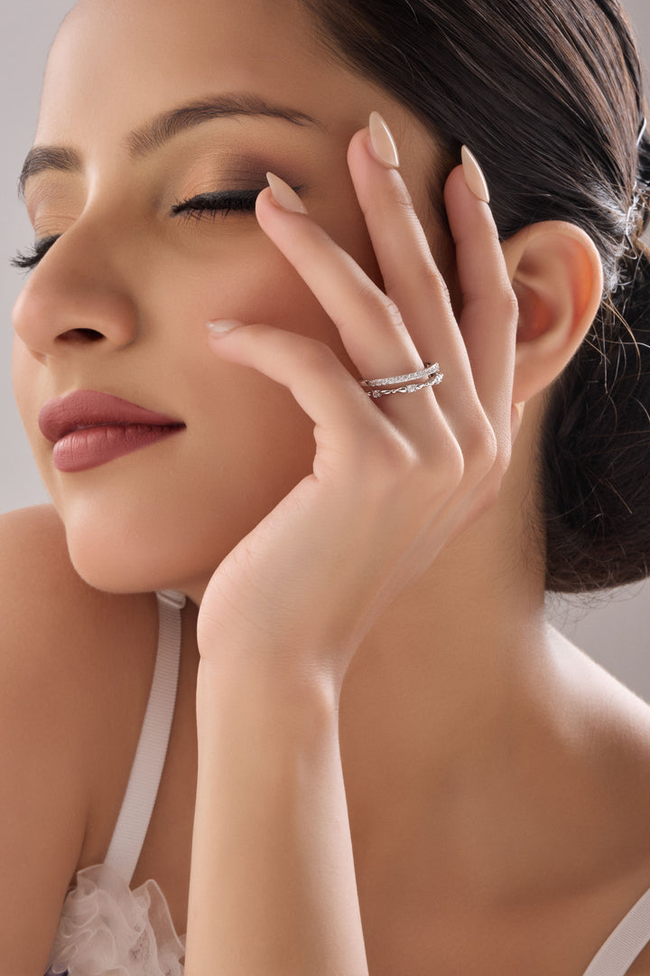 Quene Silver Double Layered Ring
