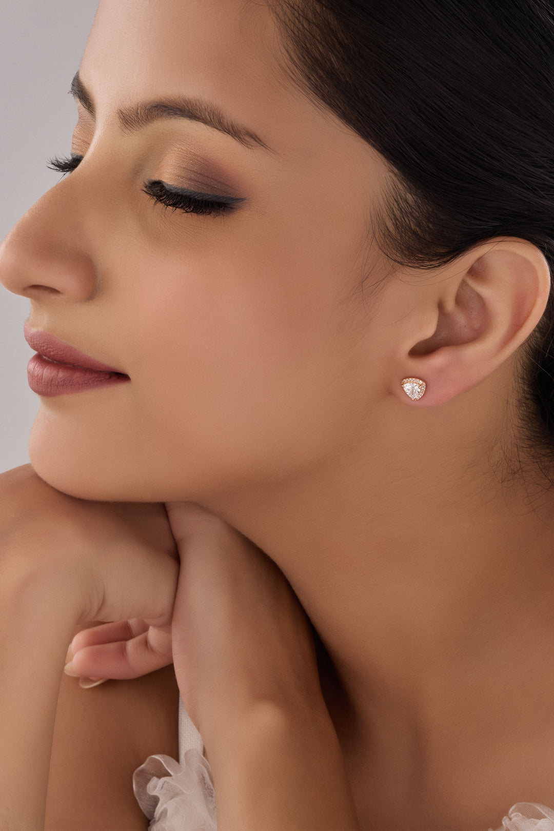 Trillion Beauty Rosy Silver Stud Earrings