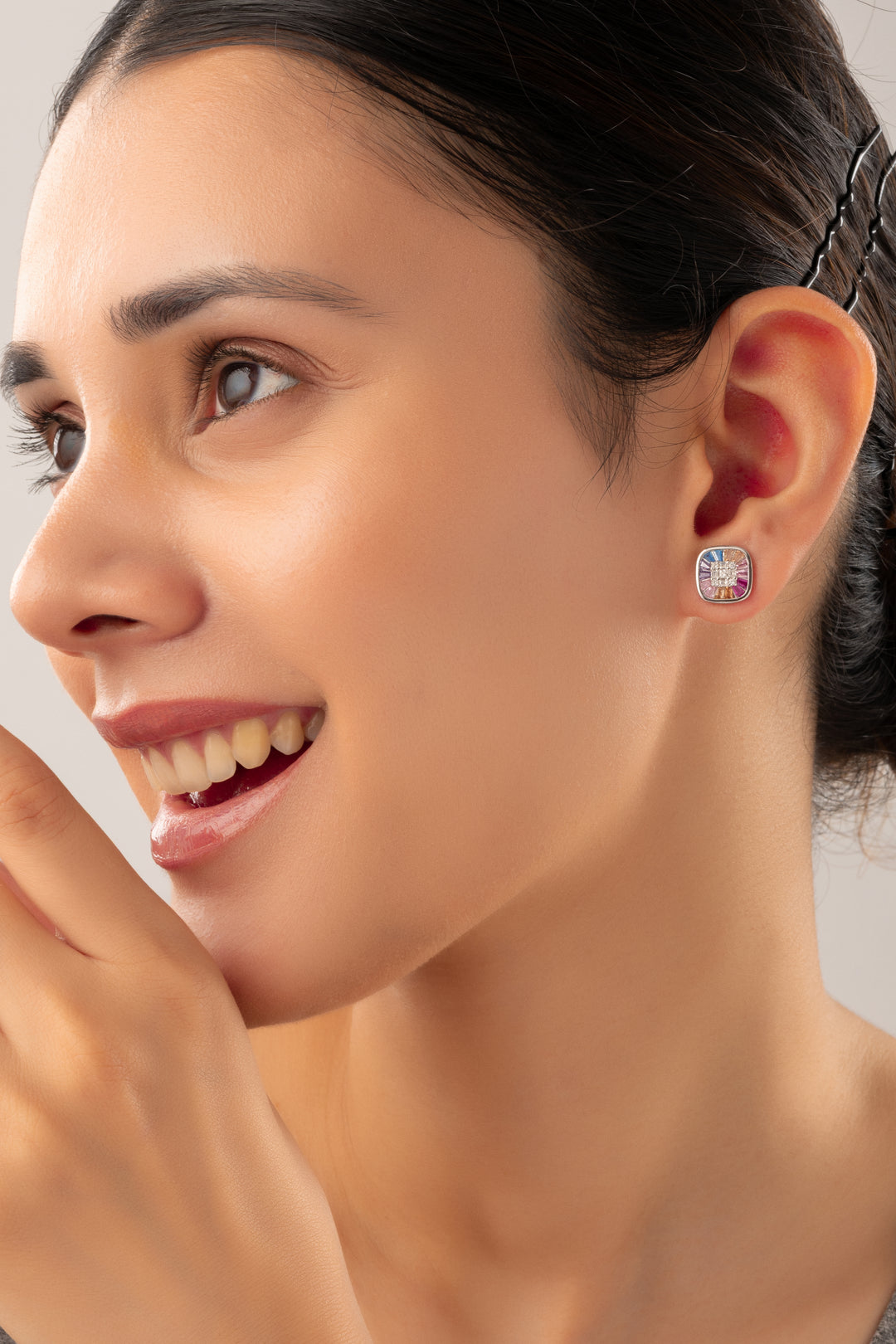 Silver Rainbow Square Earrings