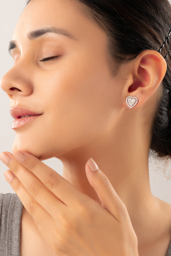 Silver Crystal Heart Earrings