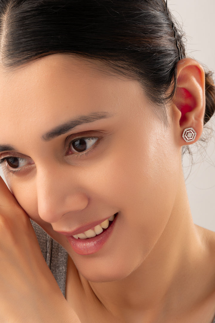 Silver Crystal Hexagon Earrings
