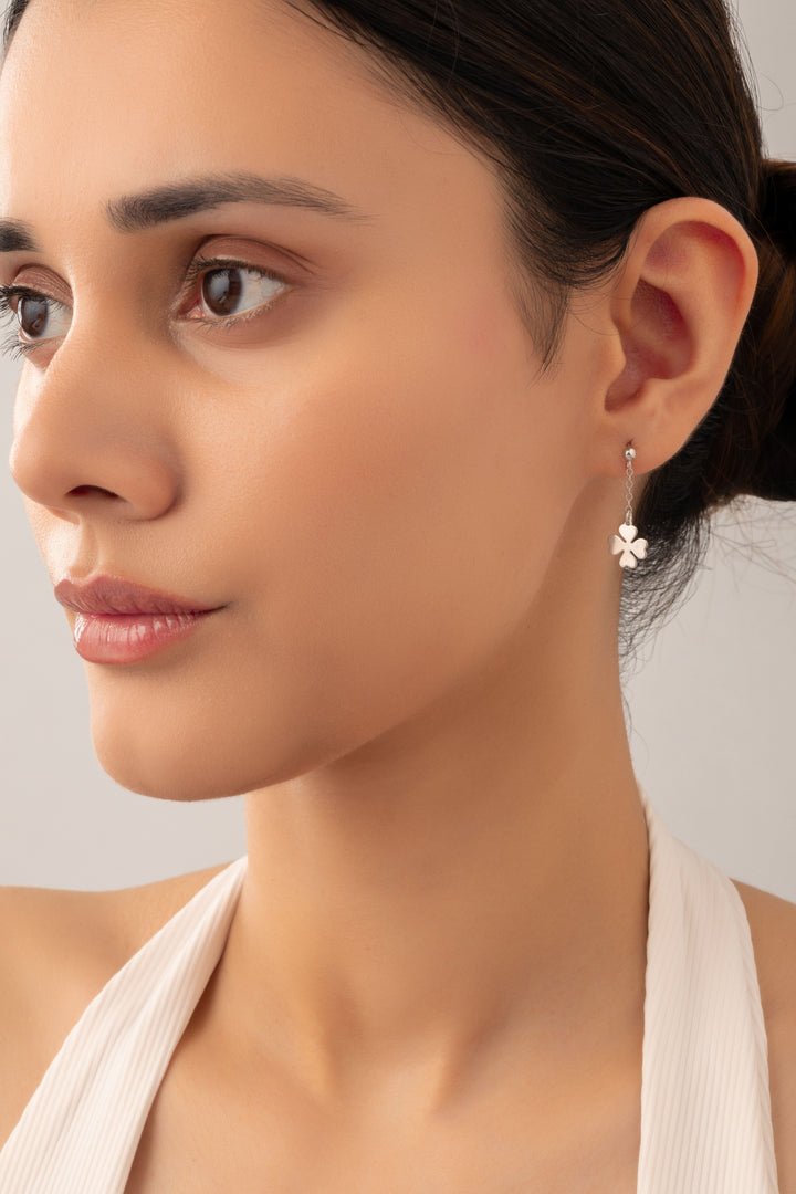 Silver Hanging Clover Earrings