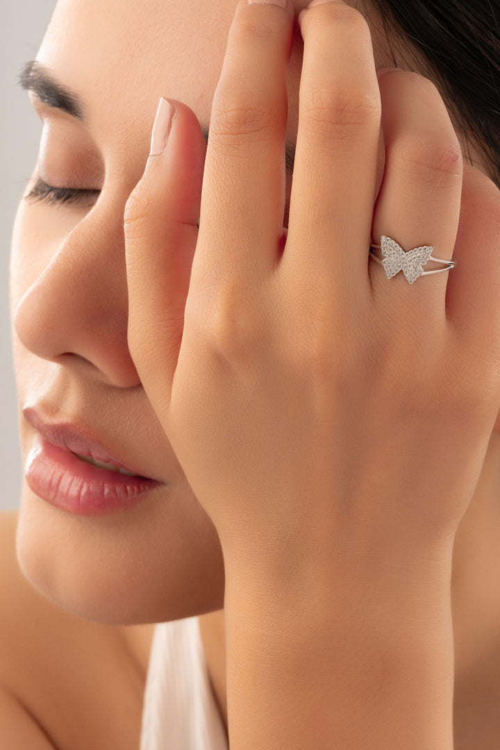 Silver Stone Butterfly Ring