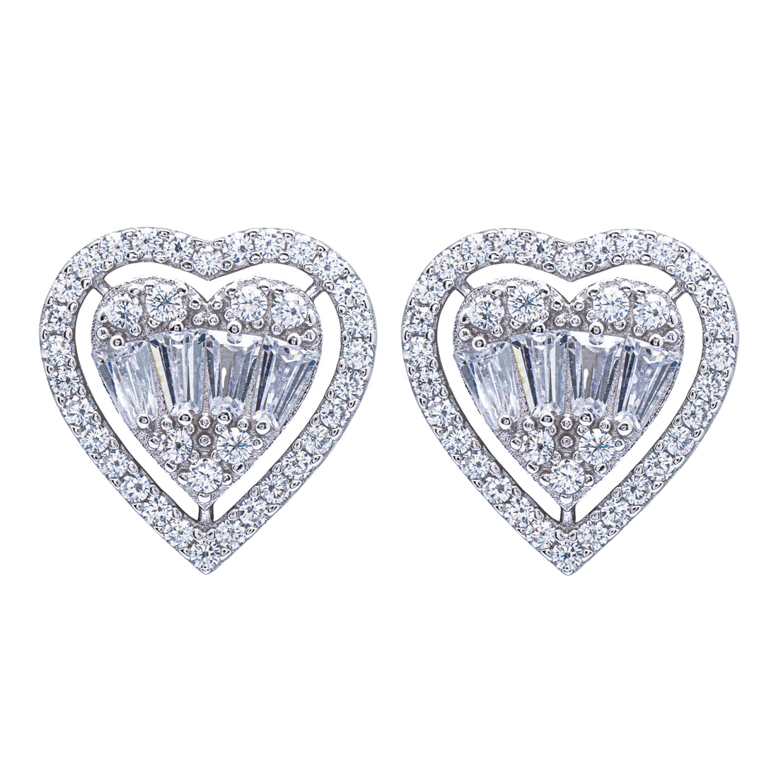 Silver Crystal Heart Earrings