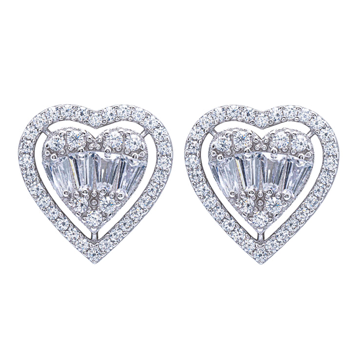 Silver Crystal Heart Earrings