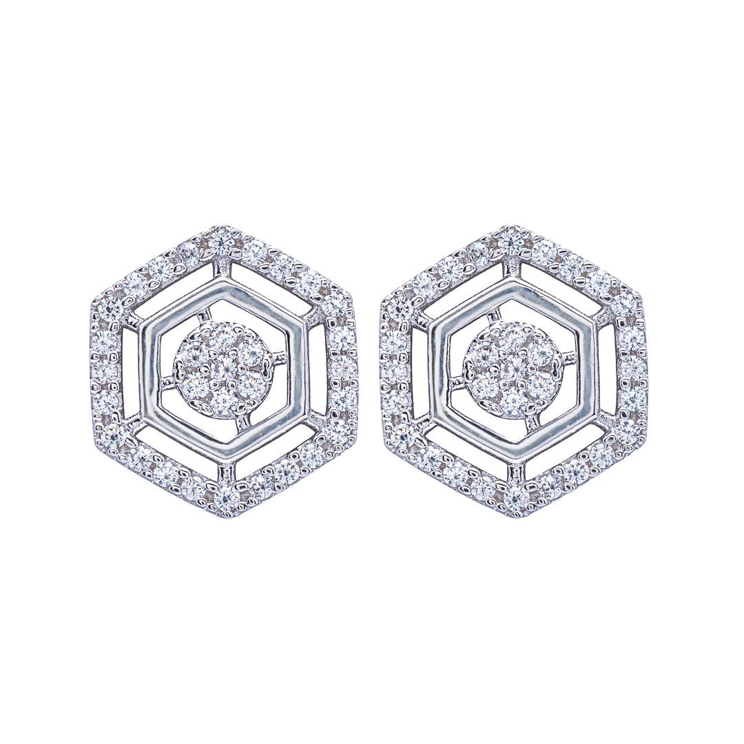 Silver Crystal Hexagon Earrings
