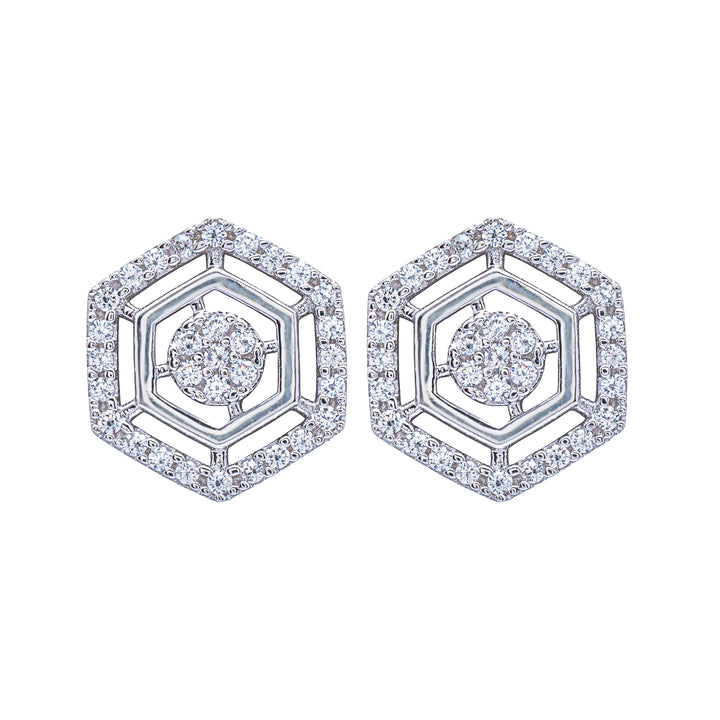 Silver Crystal Hexagon Earrings