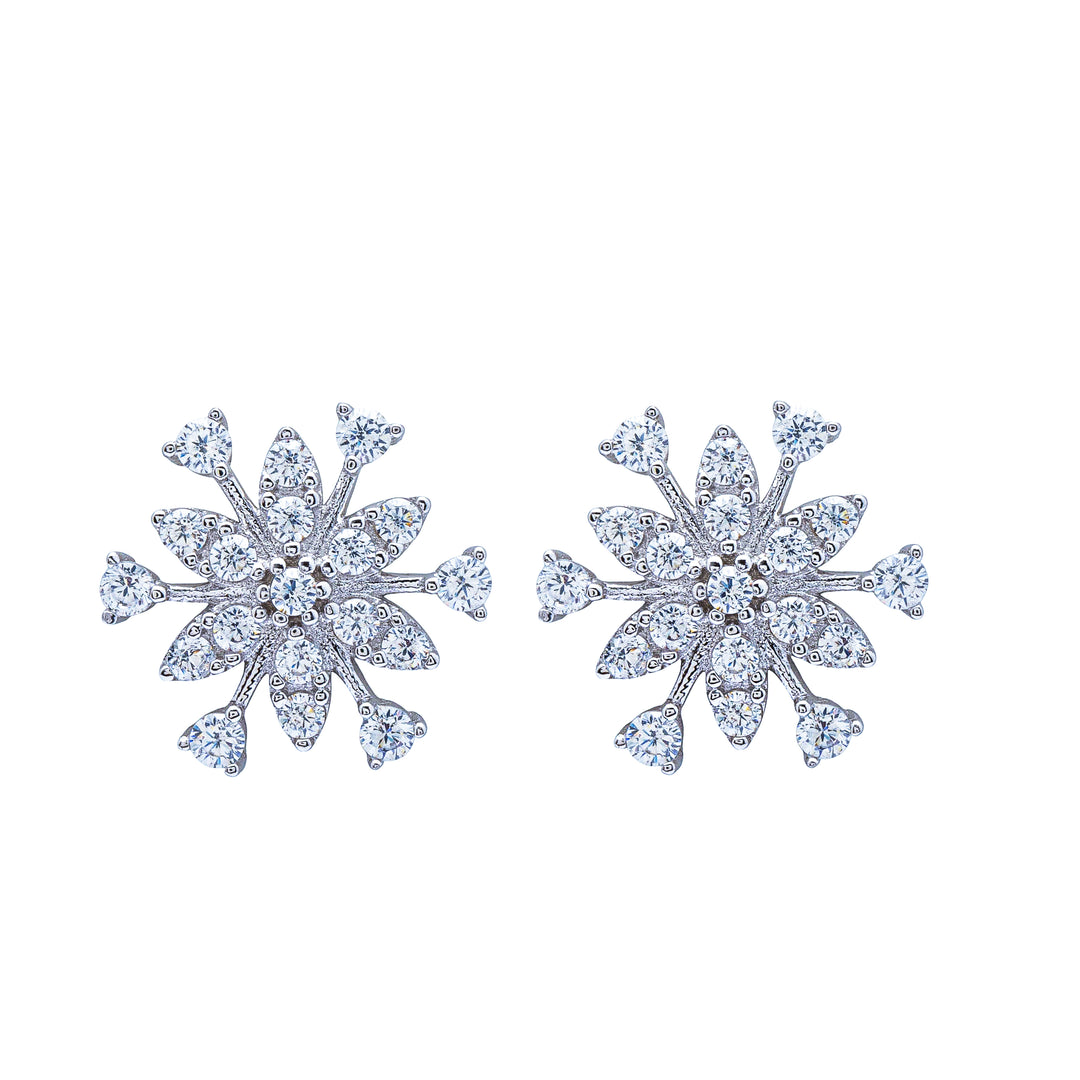 Silver Crystal Flower Earrings