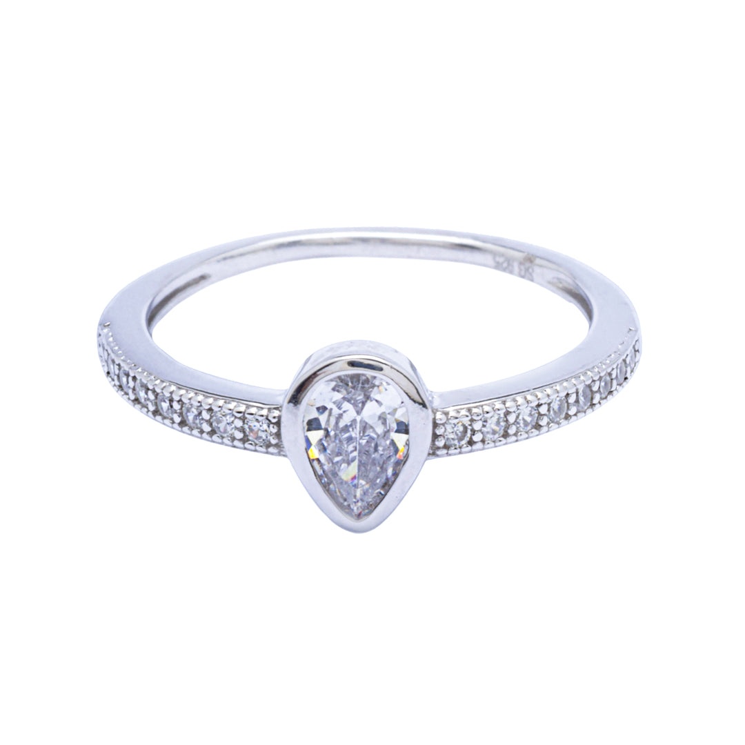 Silver Quene Drop Halo Ring