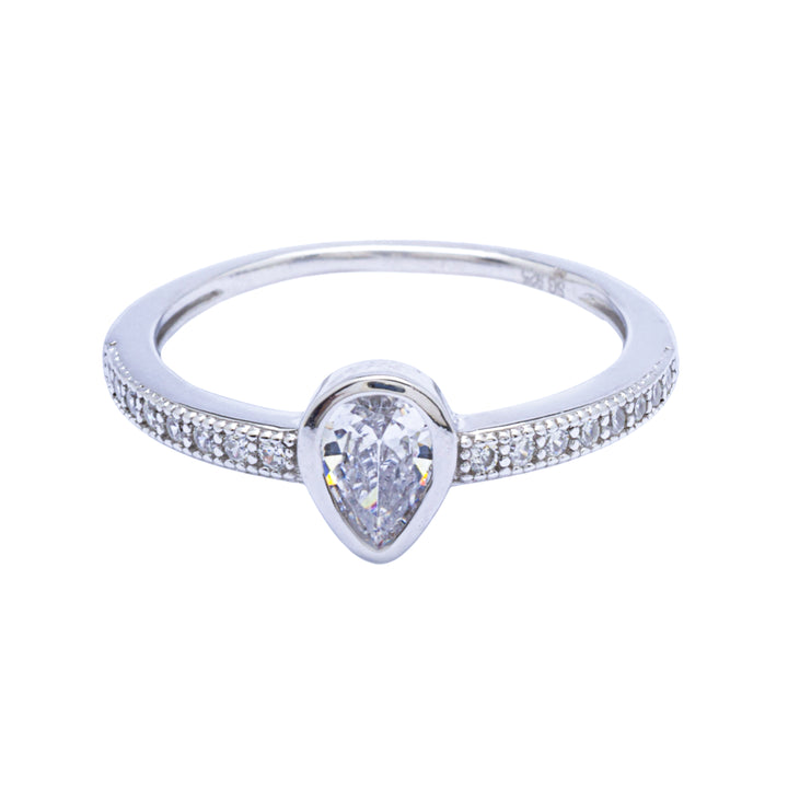 Silver Quene Drop Halo Ring
