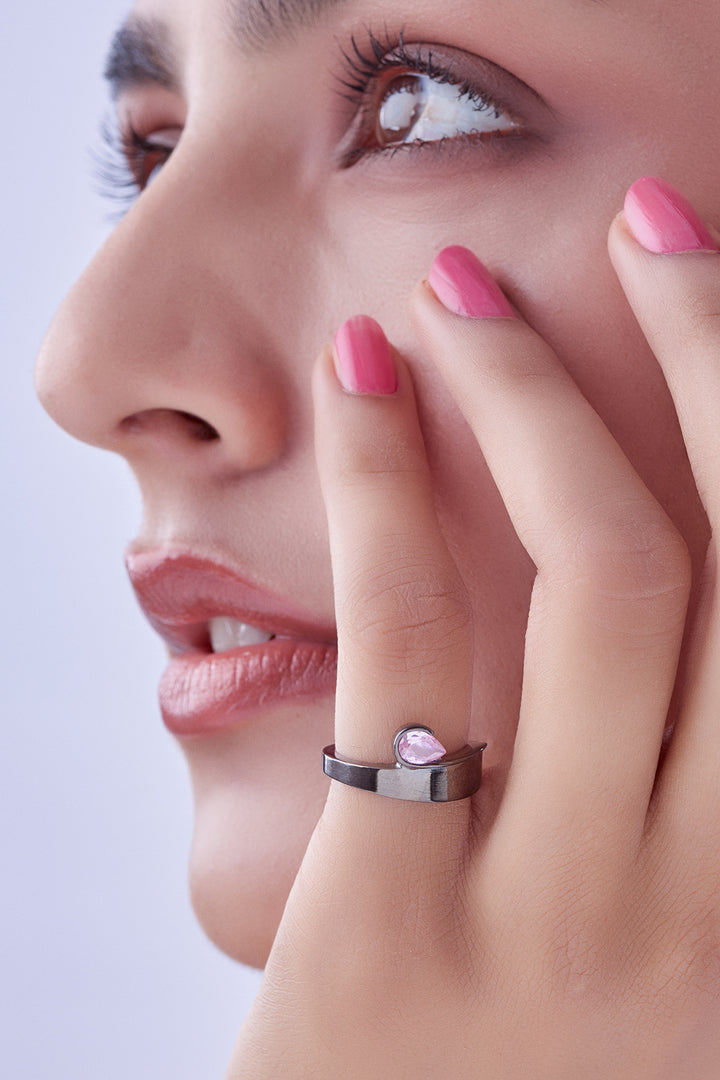 Black Silver Drop Ring