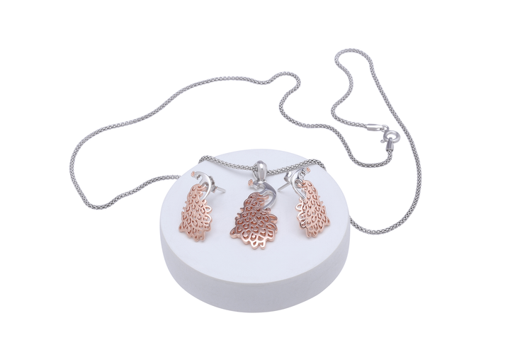 Silver Mayur Pendant Set (Rosegold)