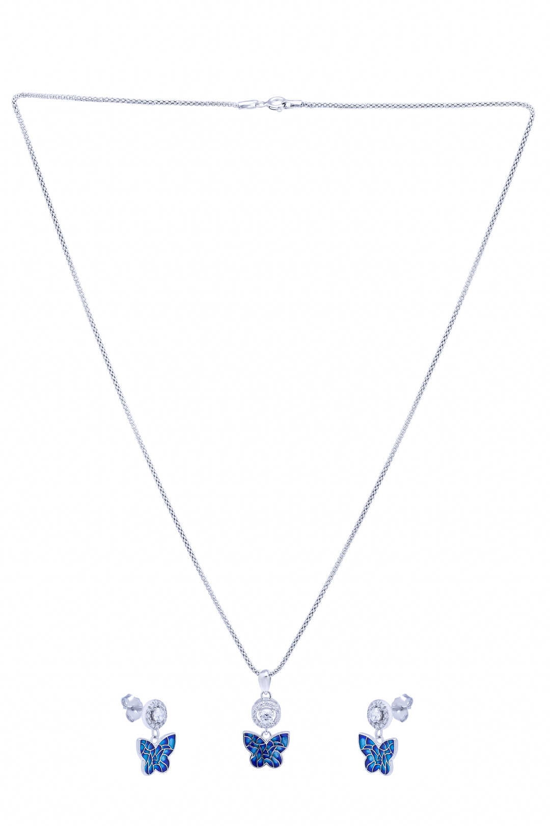 Silver Blue Butterfly Pendant Set